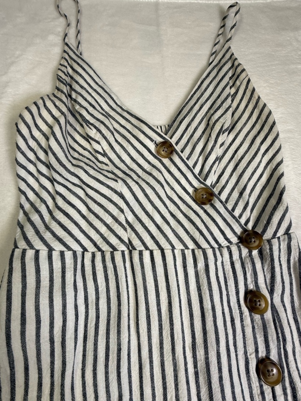 Urban Outfitters Millie White & Black Striped linen Button-Front Midi Dress XS - Picture 4 of 6